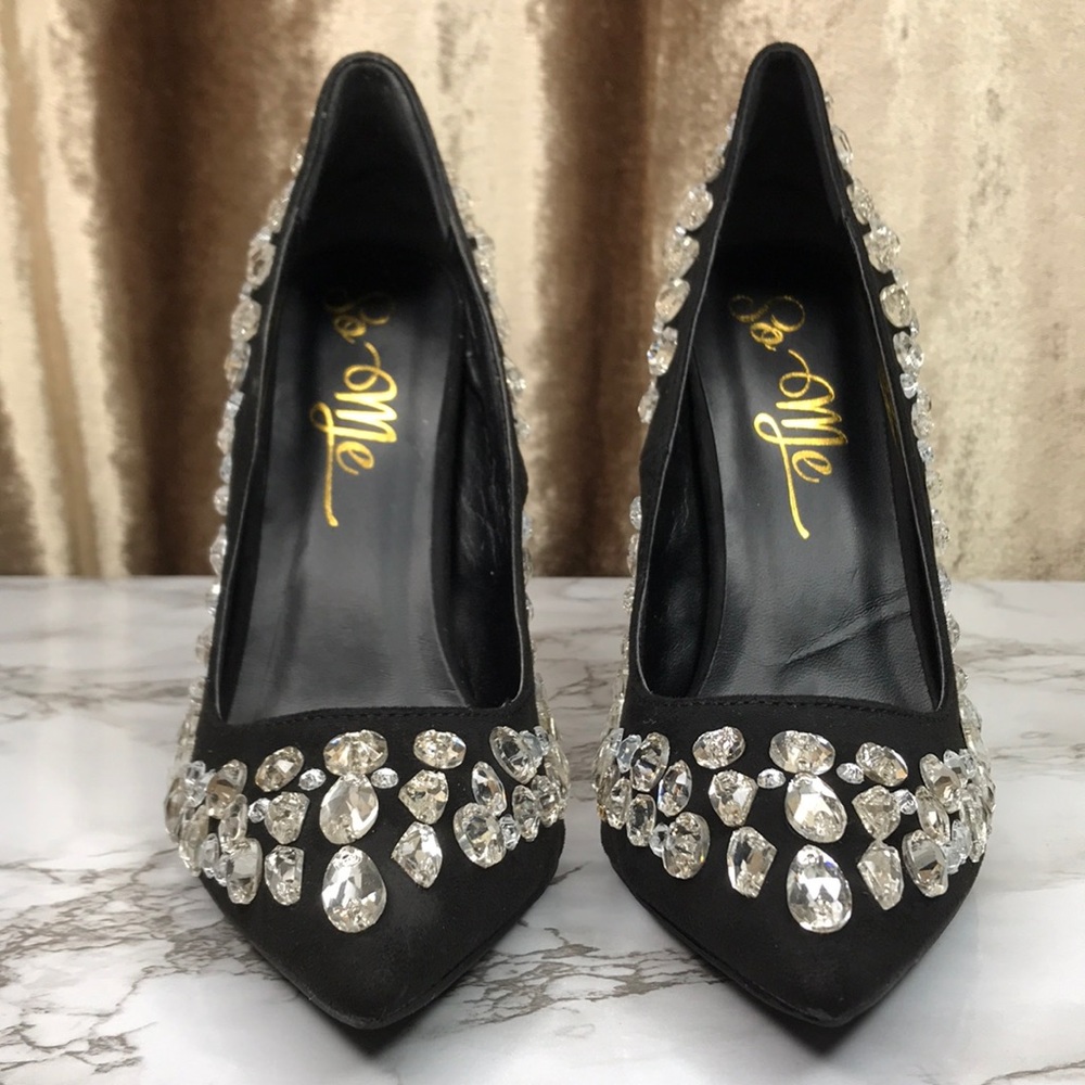 Black and bling rhinestone pumps heels stiletto size 9